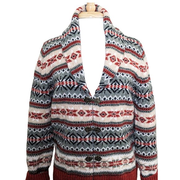 TELLURIDE CLOTHING CO. Fair Isles/Nordic Knit Cardigan w/ Shawl Collar - Picture 3 of 8